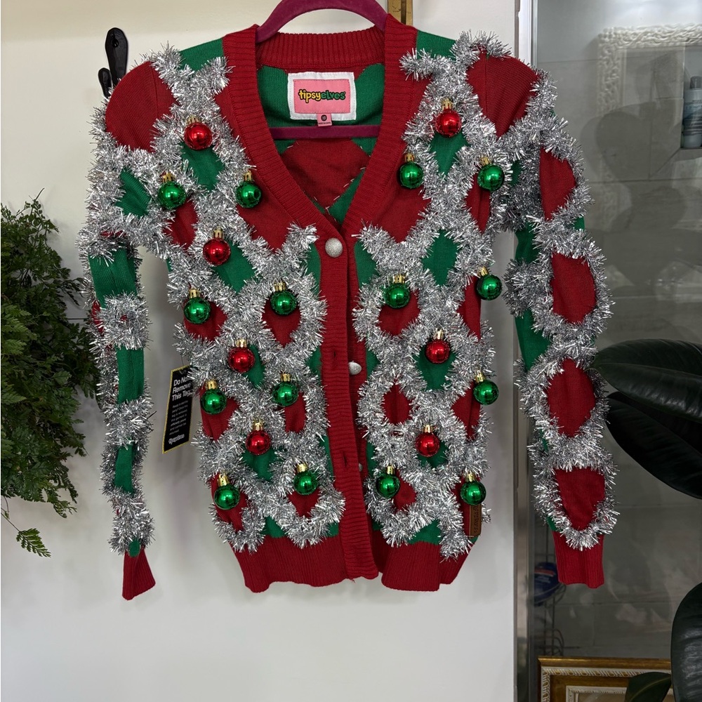 Tipsy Elves Red and Green Holiday Cardigan